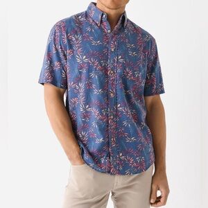 Faherty Tropical Print Short-Sleeve Breeze Shirt - Navy Tide Bamboo